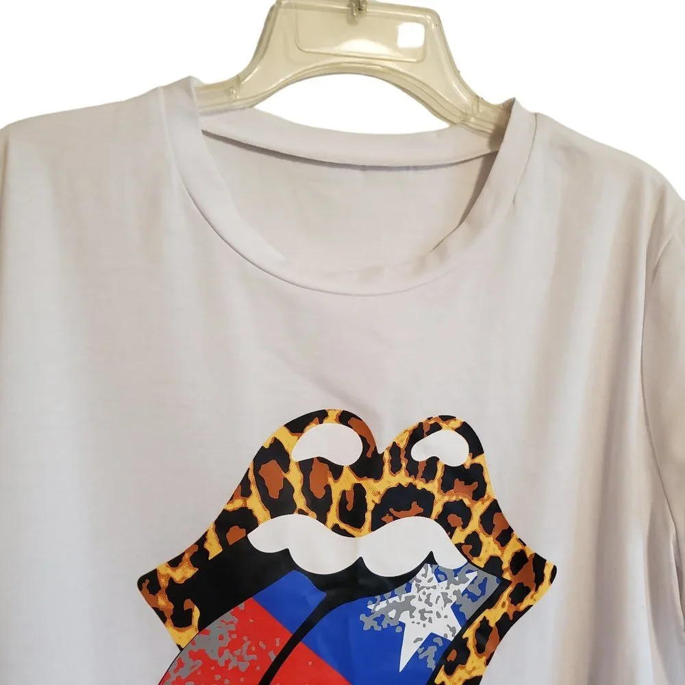 Texas Distressed Tongue Cheetah Leopard Lips Crew‎ Neck Tee 2XL NWOT